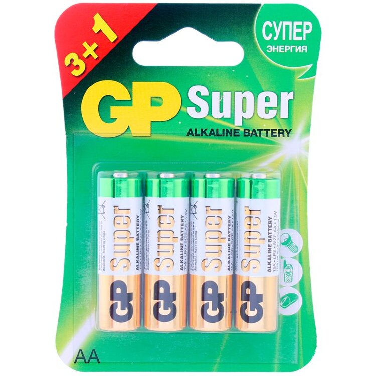 Батарейки GP Super Alkaline АA/LR6 15А - 3+1 шт.