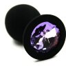 Чёрная силиконовая анальная пробка с светло-фиолетовым кристаллом - 7 см.